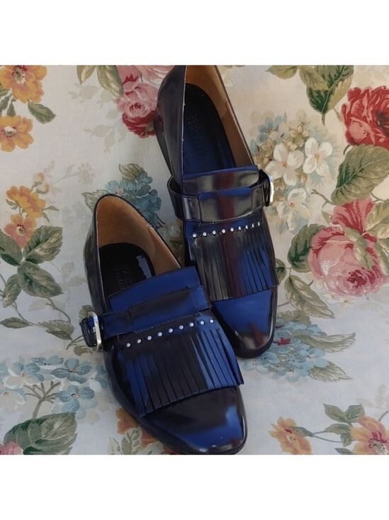 Zara Shoes - Zara TRF Navy Blue Loafer Shoes with Fringe and Buckle Women's US 9 EU 40